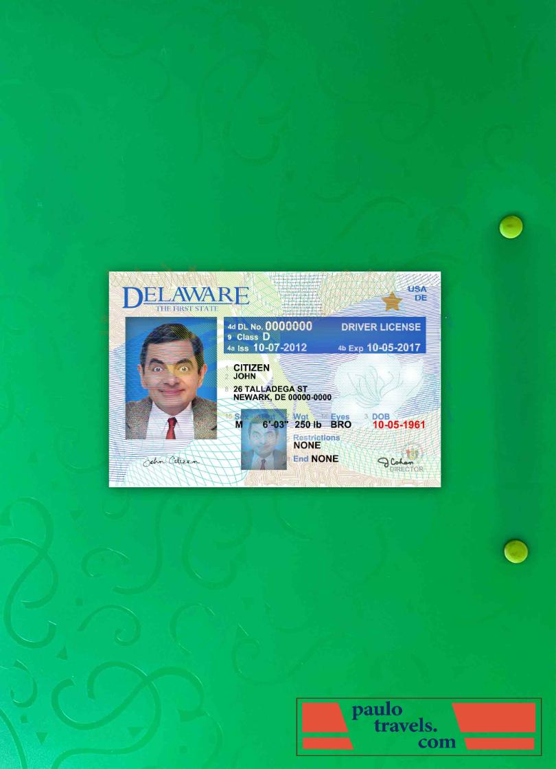 USA Delaware driving license version 2 photolook FRONT PSD template